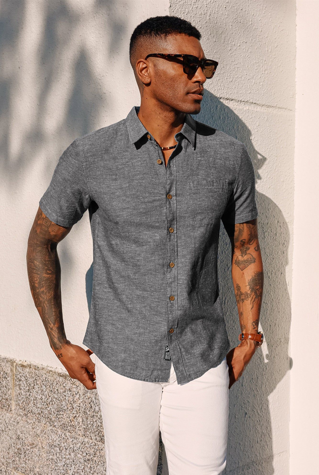 Men Breathable Shirt Casual Short Sleeve Lapel Collar Button-up Tops sold by Paul Jones product image thumbnail 5