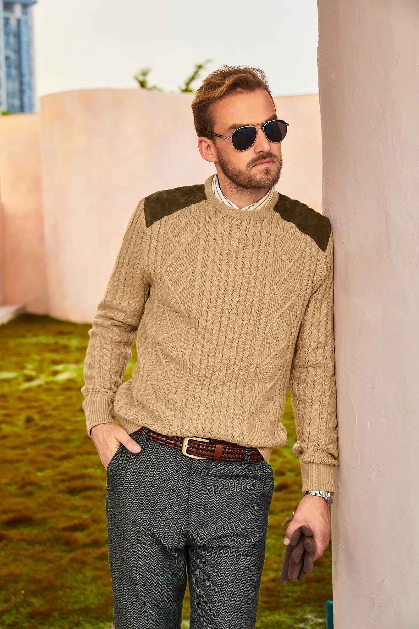 Men's Military Pullover Sweater Crewneck Vintage Cable Knit Casual Sweater sold by Paul Jones product image thumbnail 2