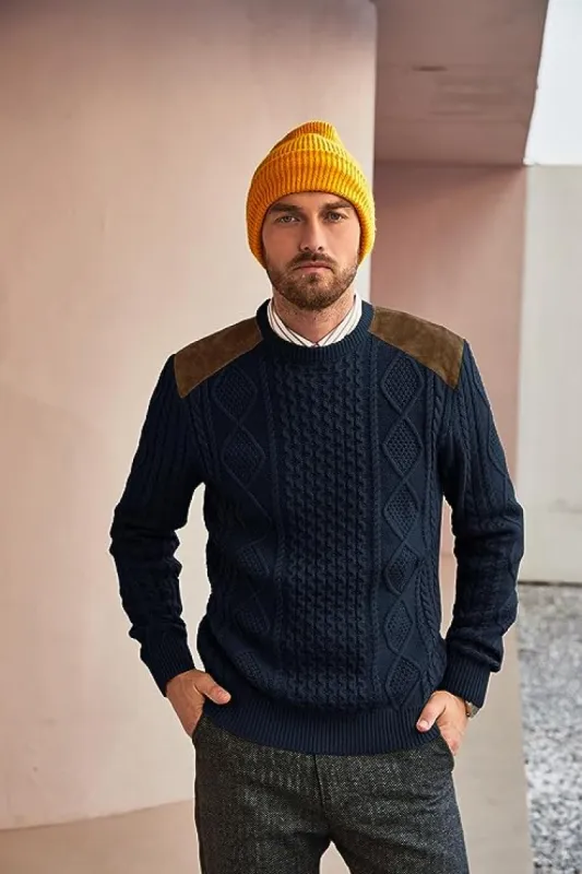 Men's Military Pullover Sweater Crewneck Vintage Cable Knit Casual Sweater sold by Paul Jones