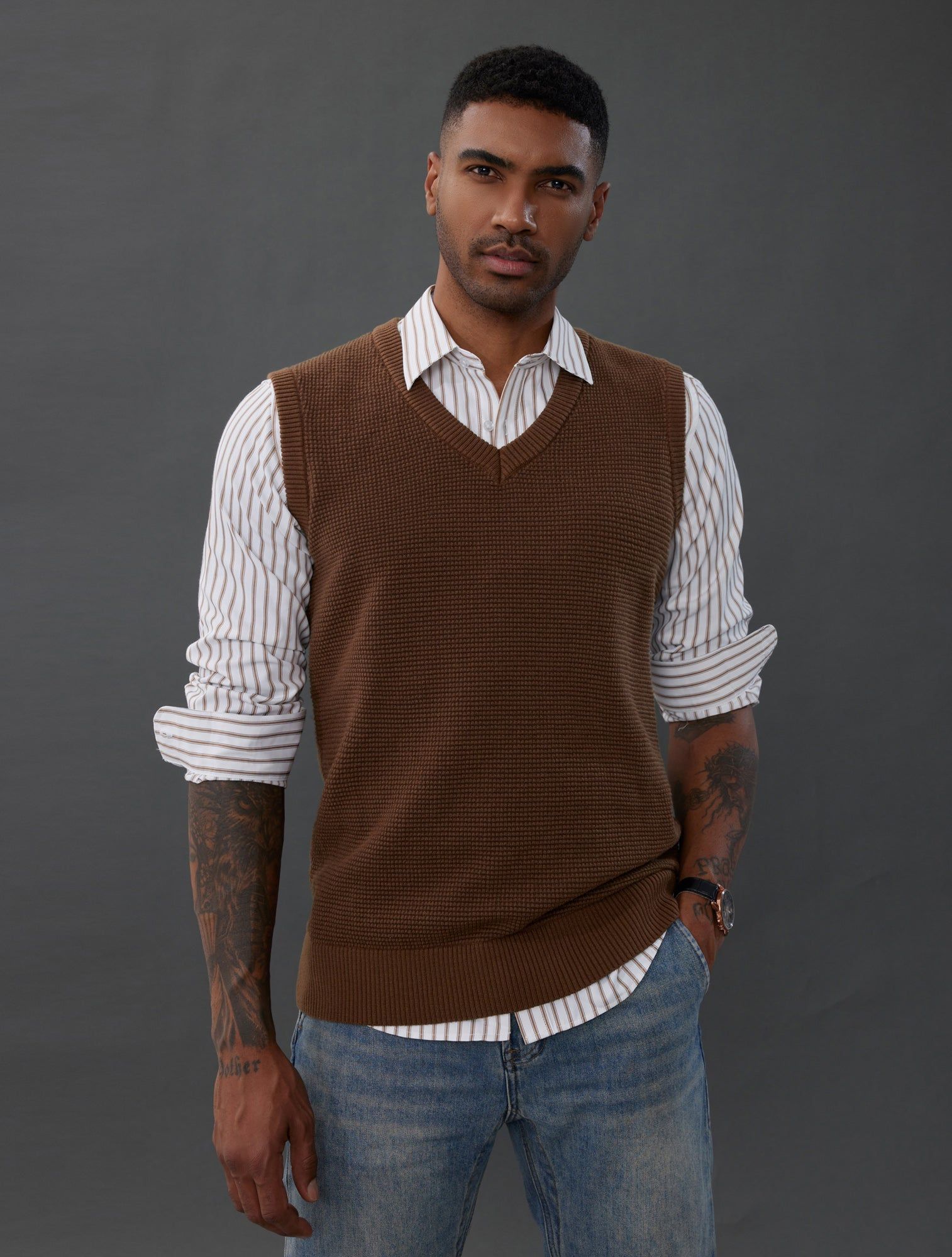 Mens V-Neck Knitted Vest Casual Sleeveless Pullover Casual Sweater Vest sold by Paul Jones product image thumbnail 2