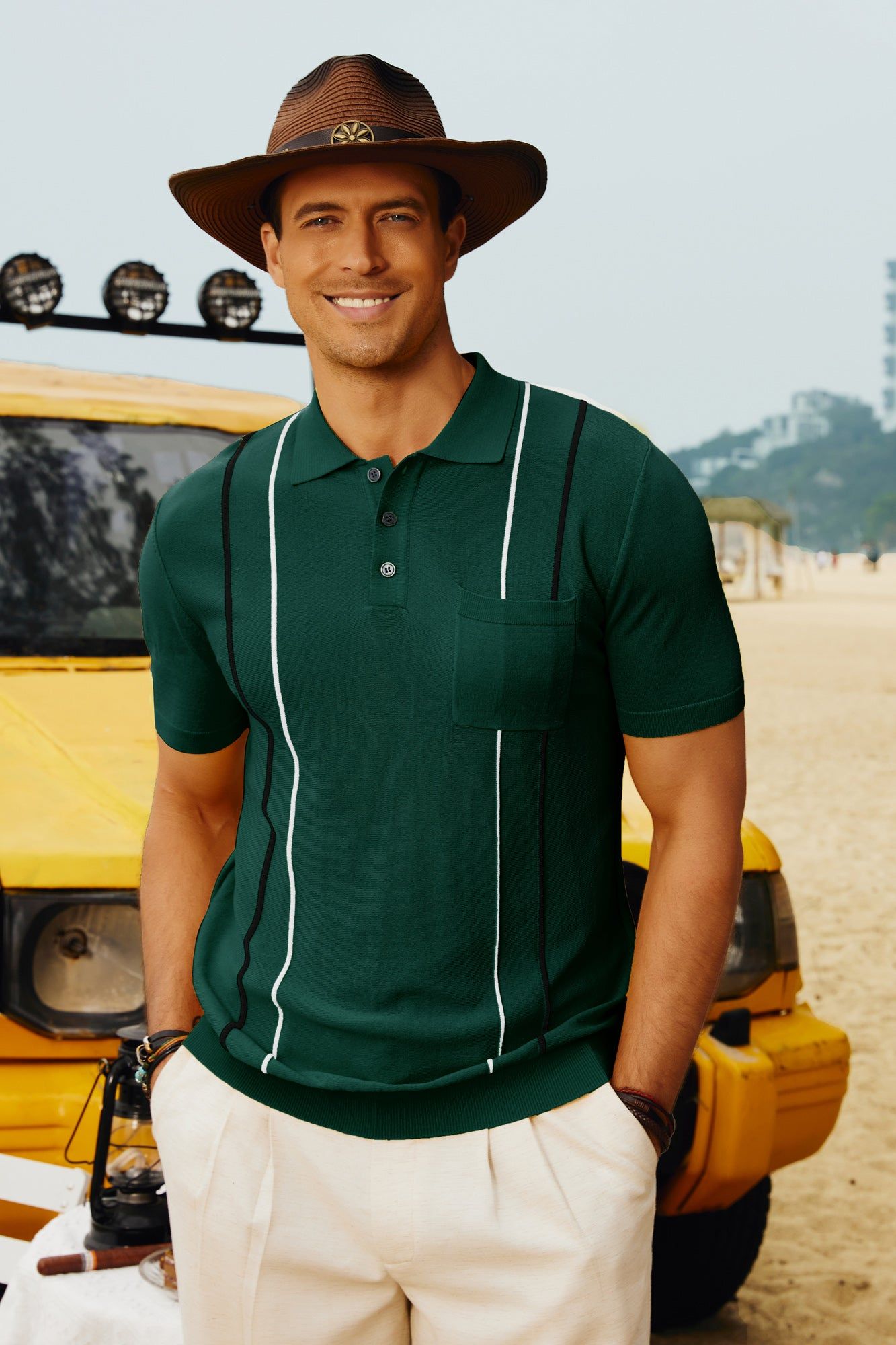 Mens Polo Shirts Vintage Stripes Knit Short Sleeve Slim Fit Summer Pullover Shirts sold by Paul Jones product image thumbnail 5