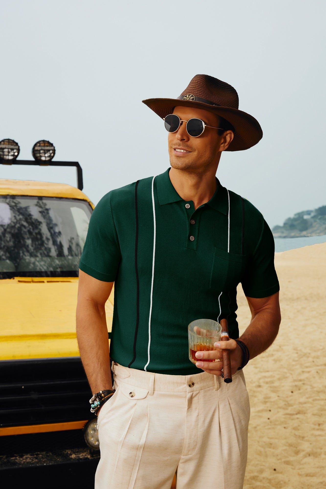 Mens Polo Shirts Vintage Stripes Knit Short Sleeve Slim Fit Summer Pullover Shirts sold by Paul Jones