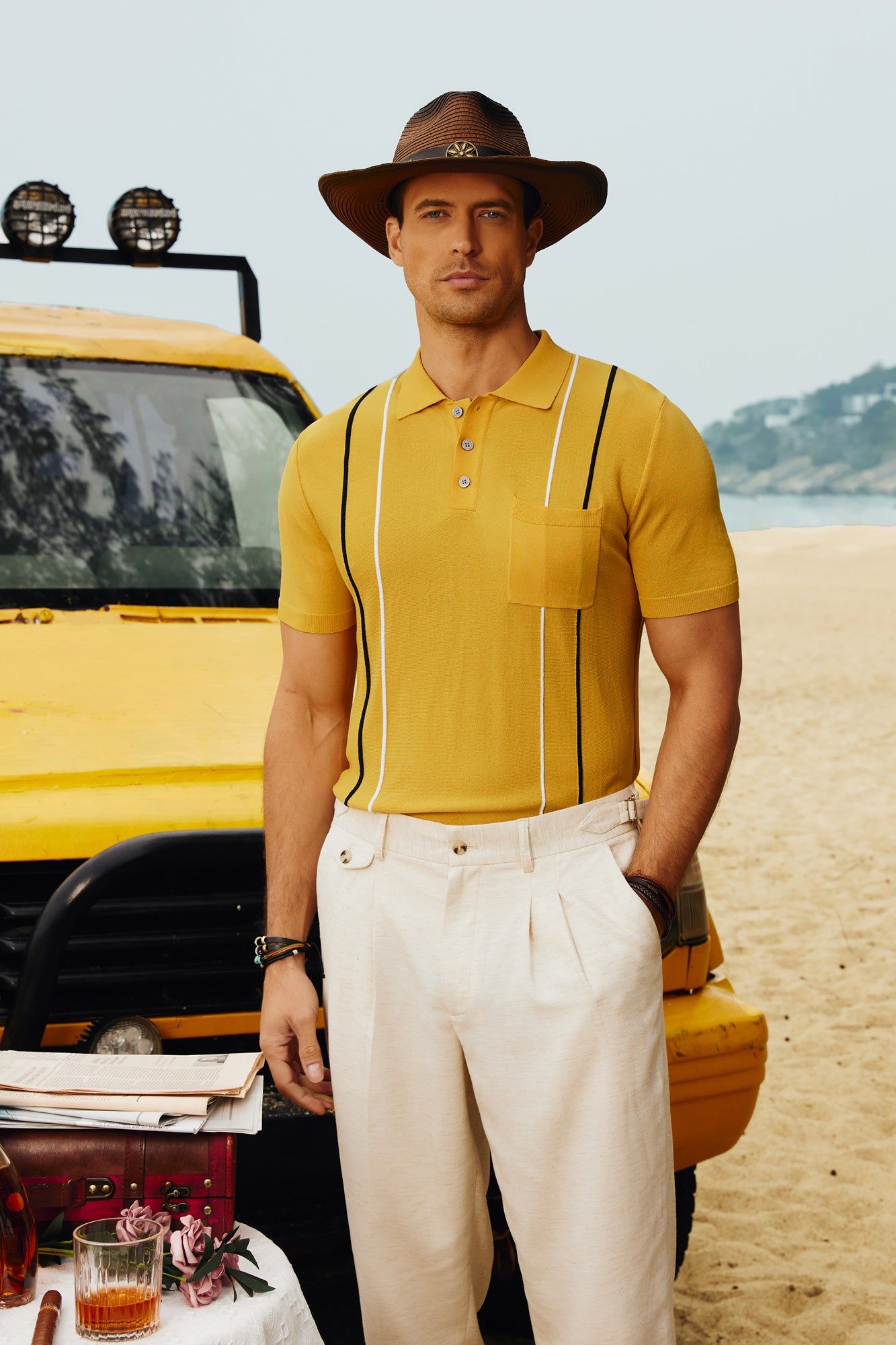 Mens Polo Shirts Vintage Stripes Knit Short Sleeve Slim Fit Summer Pullover Shirts sold by Paul Jones product image thumbnail 2