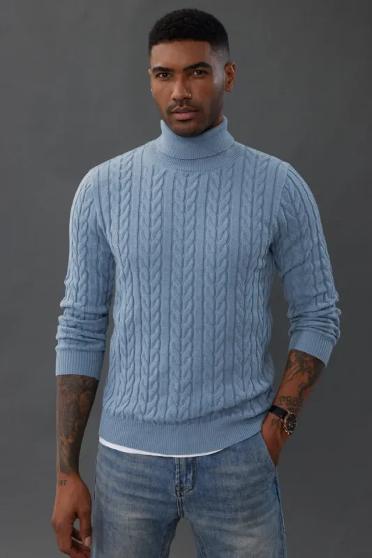 Men's Turtneck Pullover Sweaters Cable Knit Long Sleeve Casual Sweater sold by Paul Jones