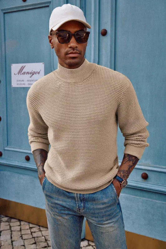 PJ Mock Neck Sweaters Waffle Cable Knit Pullover Sweaters sold by Paul Jones