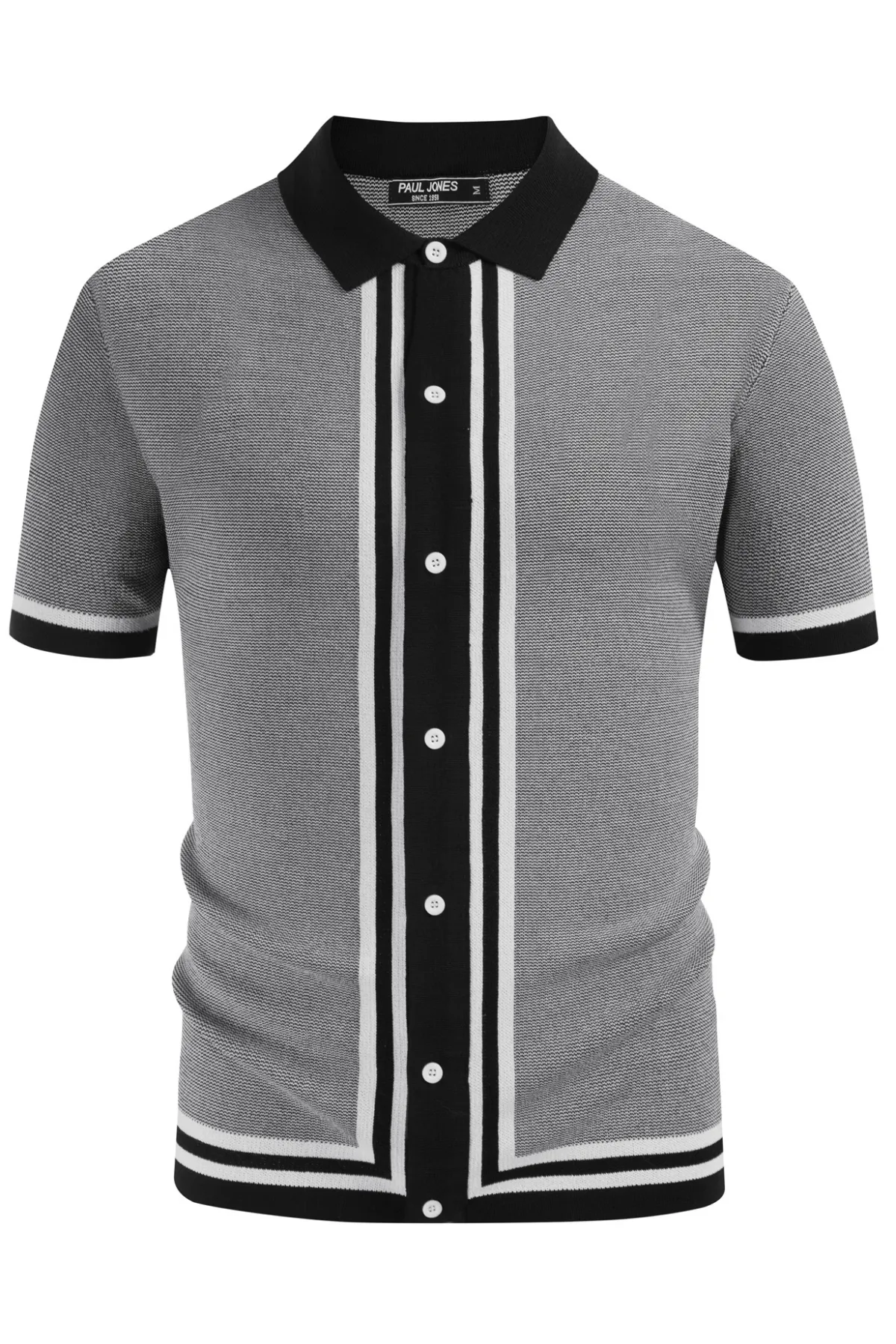 Men's Vintage Stripe Knit Polo Shirts Short Sleeve Stylish Button Down Cardigan Sweater sold by Paul Jones product image thumbnail 3