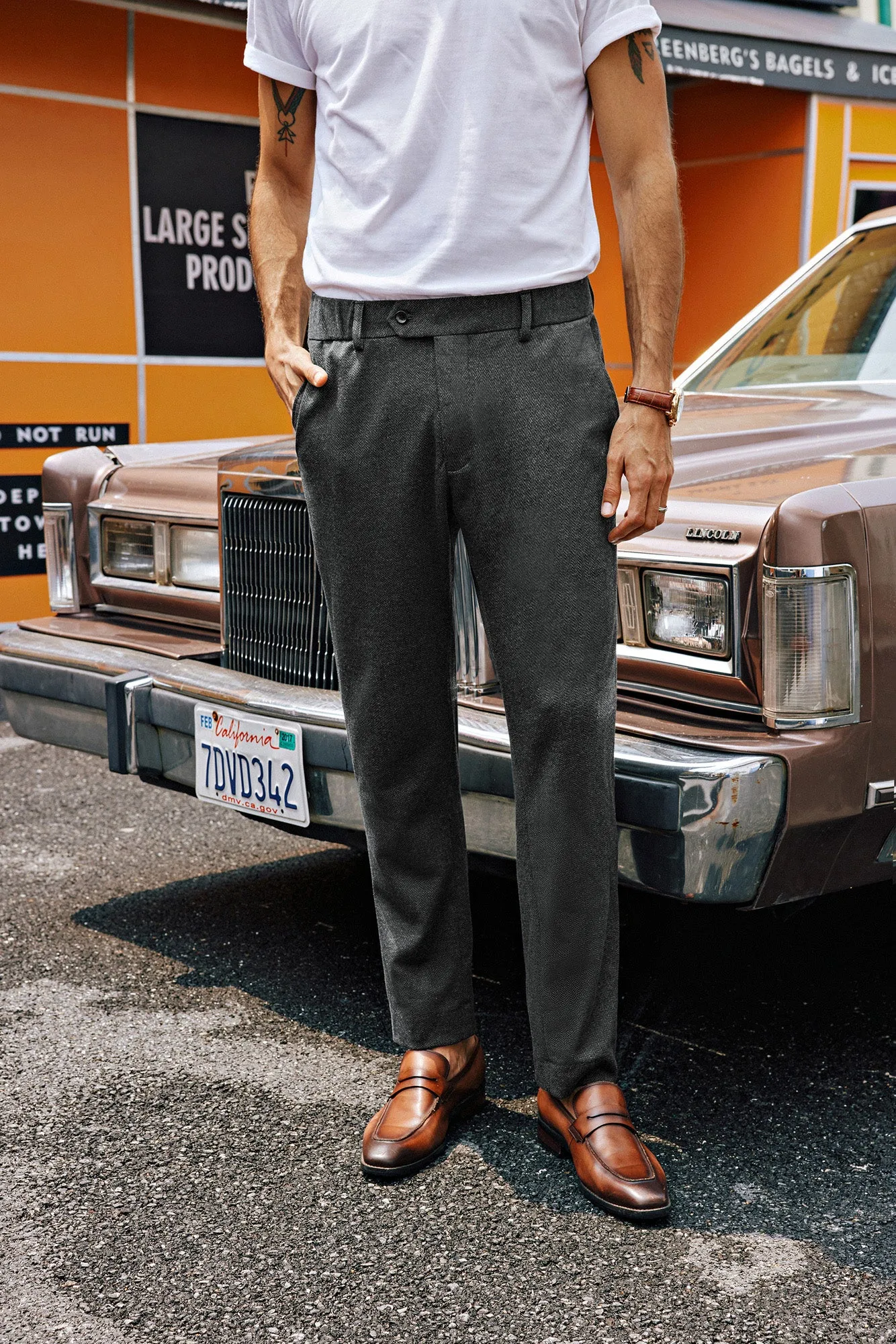 Men Skinny Trousers Elastic Waist Herringbone Pattern Multi-Pocket Pants sold by Paul Jones product image thumbnail 4