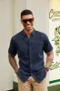 Men Hidden Placket Shirt Short Sleeve Lapel Collar Button-up Tops sold by Paul Jones