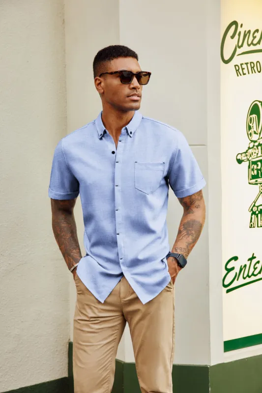 Men Hidden Placket Shirt Short Sleeve Lapel Collar Button-up Tops sold by Paul Jones