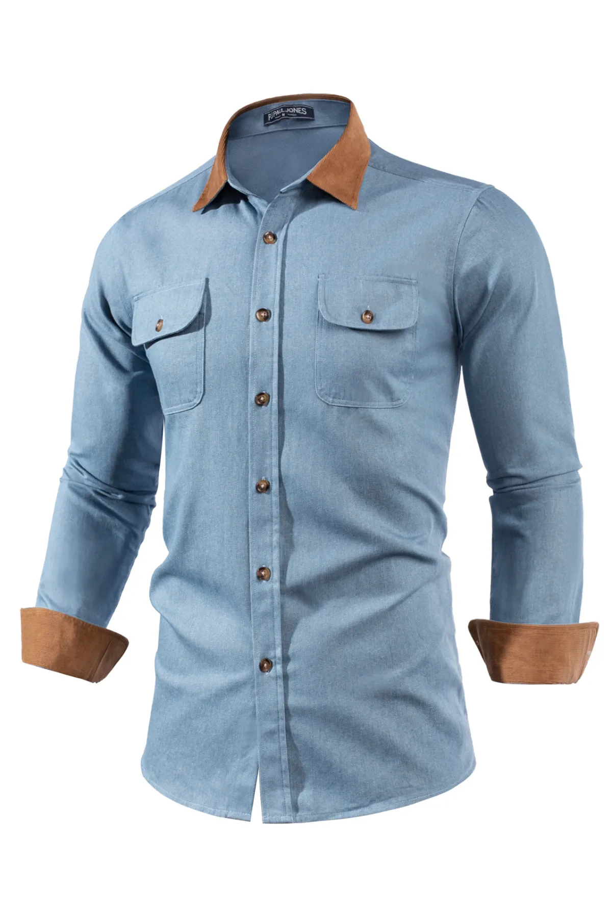 Men's Vintage Denim Shirt Long Sleeve Lapel Collar Jean Shirts Cotton Button Down Cardigans Shirt sold by Paul Jones product image thumbnail 4