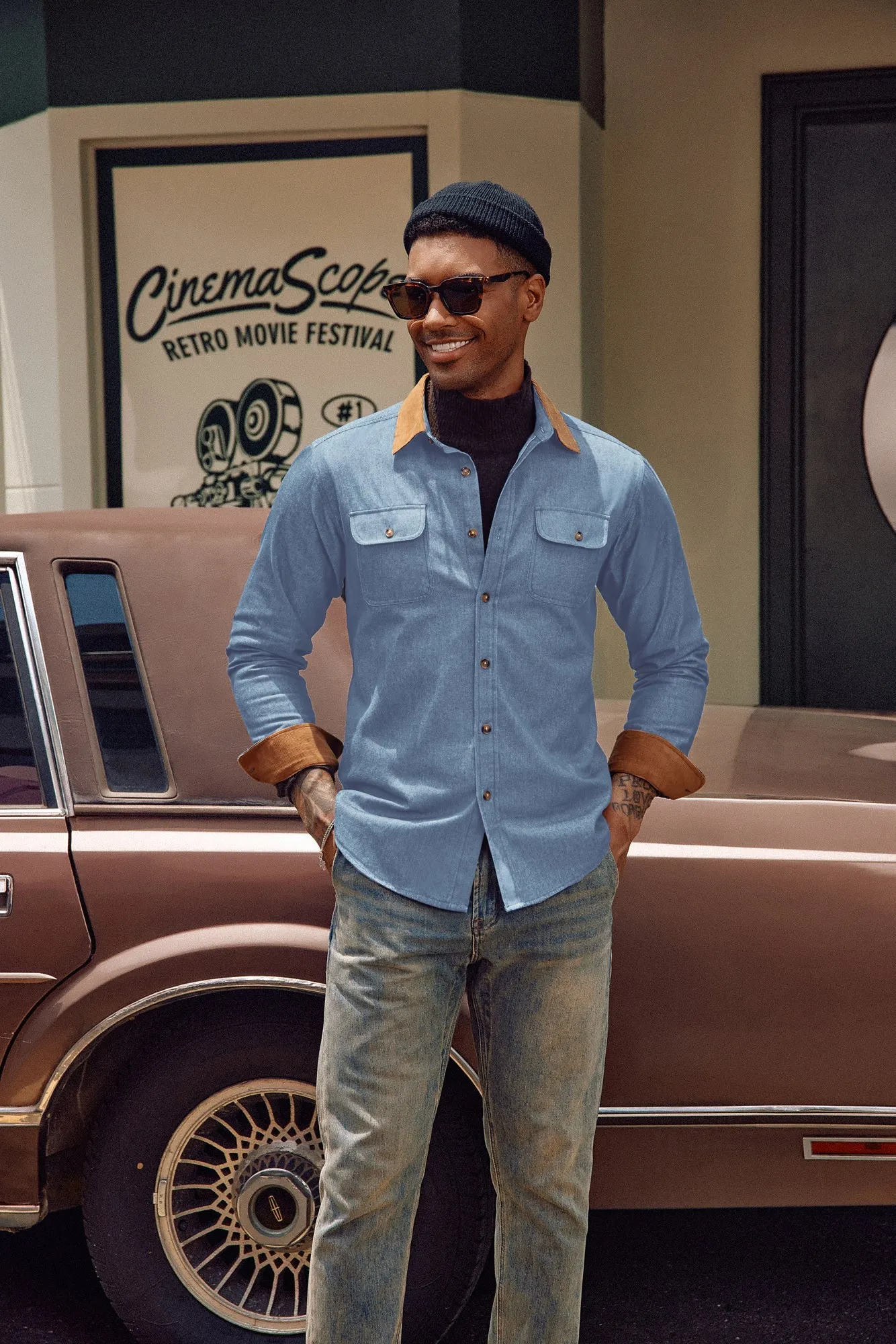 Men's Vintage Denim Shirt Long Sleeve Lapel Collar Jean Shirts Cotton Button Down Cardigans Shirt sold by Paul Jones product image thumbnail 5