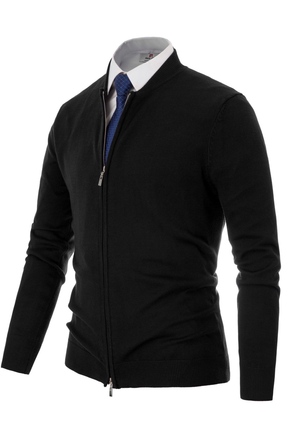 Men Slim Fit Long Sleeve Stand Collar Two-Way Zipper Knitting Baseball Jackets sold by Paul Jones product image thumbnail 4