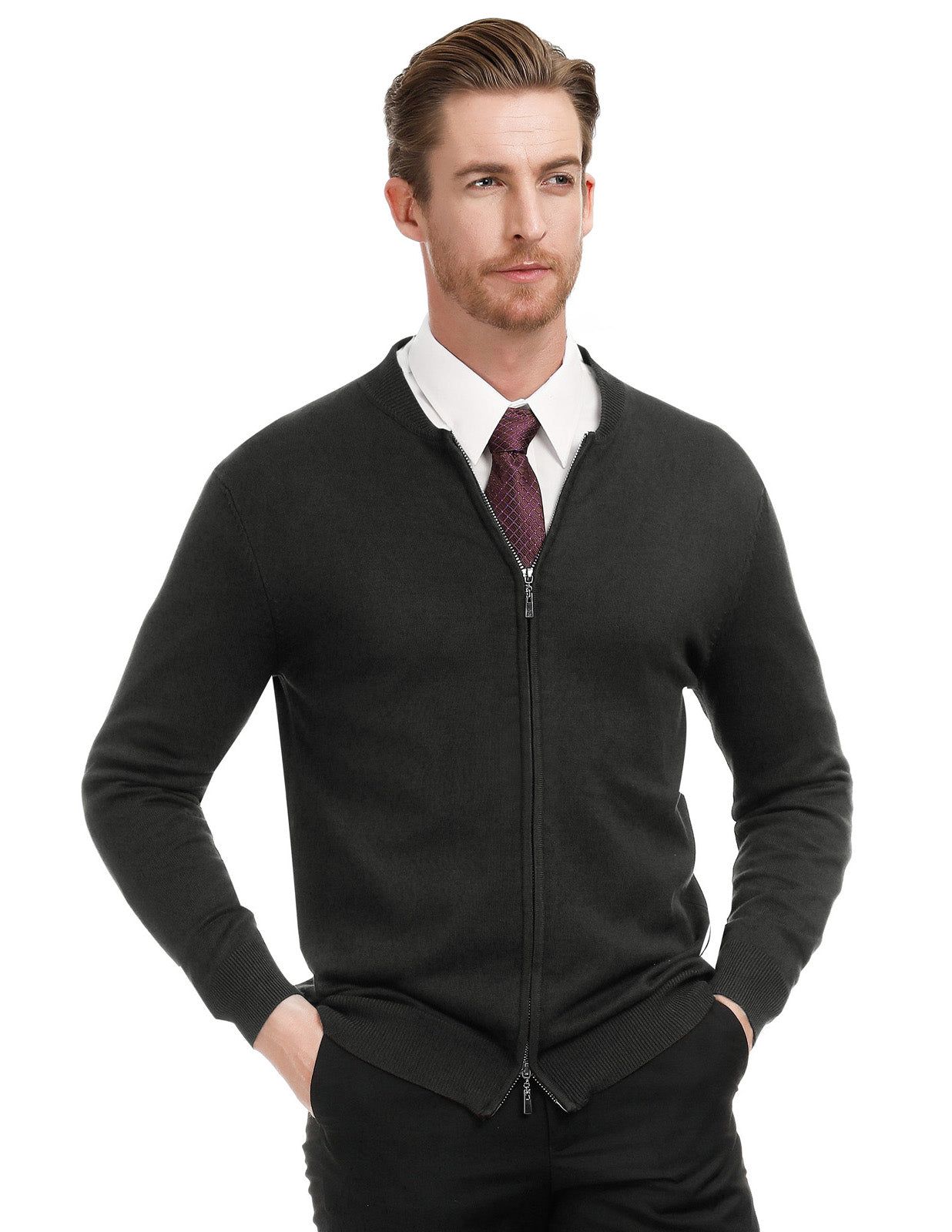 Men Slim Fit Long Sleeve Stand Collar Two-Way Zipper Knitting Baseball Jackets sold by Paul Jones product image thumbnail 2
