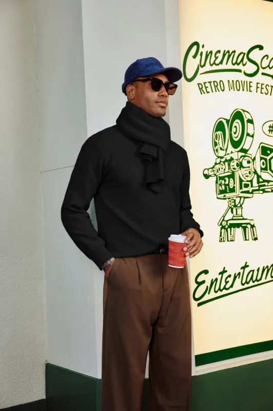 Men Ribbed Cuff Sweater with Scarf Long Sleeve Crew Neck Pullover sold by Paul Jones