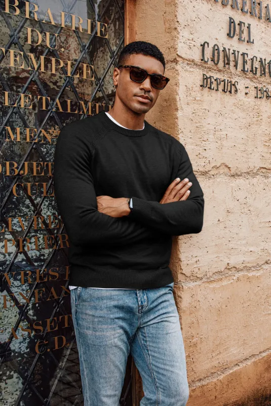 Men Stylish Sweater Long Raglan Sleeve Crew Neck Ribbed Cuff Pullover sold by Paul Jones