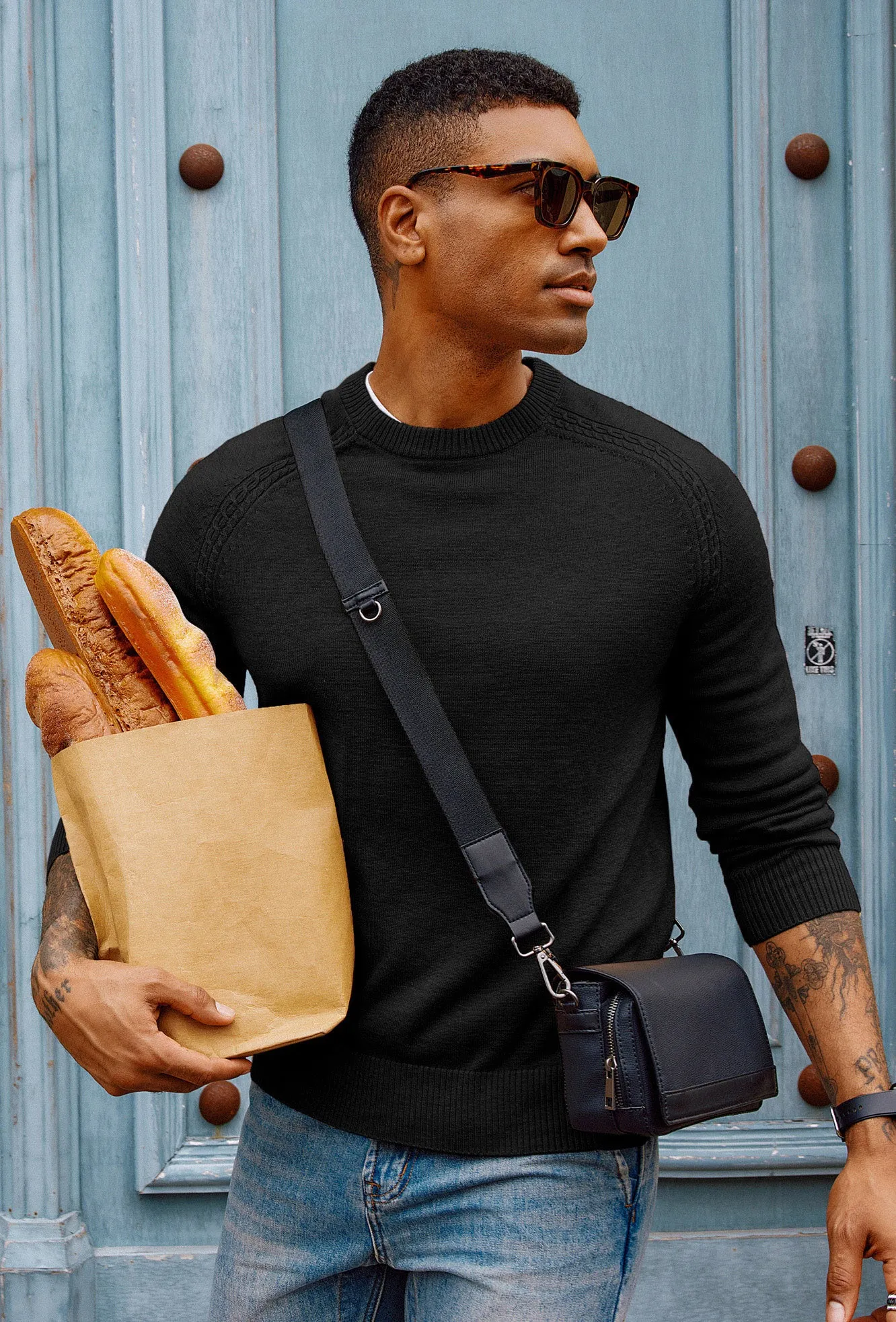 Men Stylish Sweater Long Raglan Sleeve Crew Neck Ribbed Cuff Pullover sold by Paul Jones product image thumbnail 4