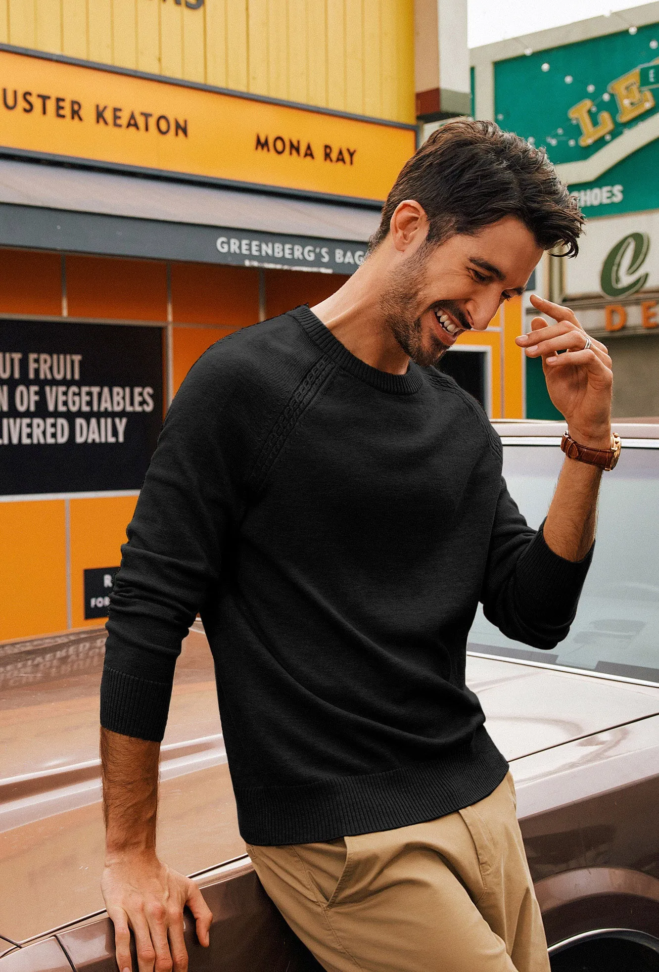 Men Stylish Sweater Long Raglan Sleeve Crew Neck Ribbed Cuff Pullover sold by Paul Jones product image thumbnail 5