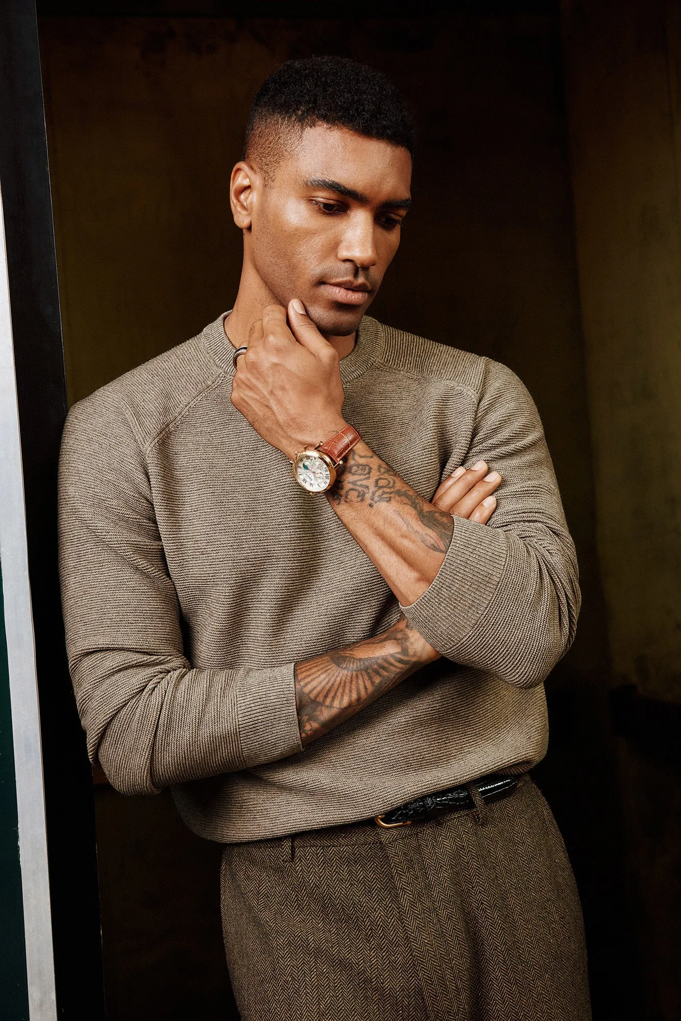 Men Fully Textured Sweater Long Raglan Sleeve Crew Neck Ribbed Cuff Pullover sold by Paul Jones product image thumbnail 2