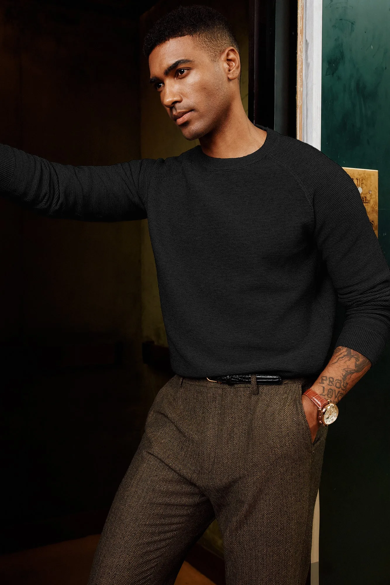 Men Fully Textured Sweater Long Raglan Sleeve Crew Neck Ribbed Cuff Pullover sold by Paul Jones product image thumbnail 5