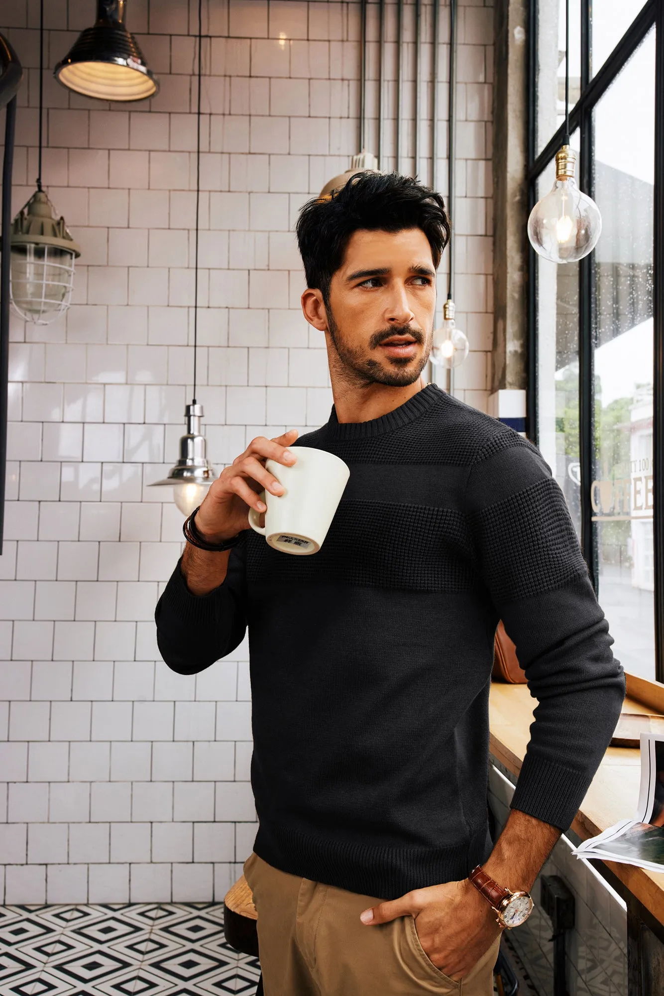 Men Textured Sweater Long Sleeve Crew Neck Ribbed Cuff Pullover Knitwear sold by Paul Jones product image thumbnail 2