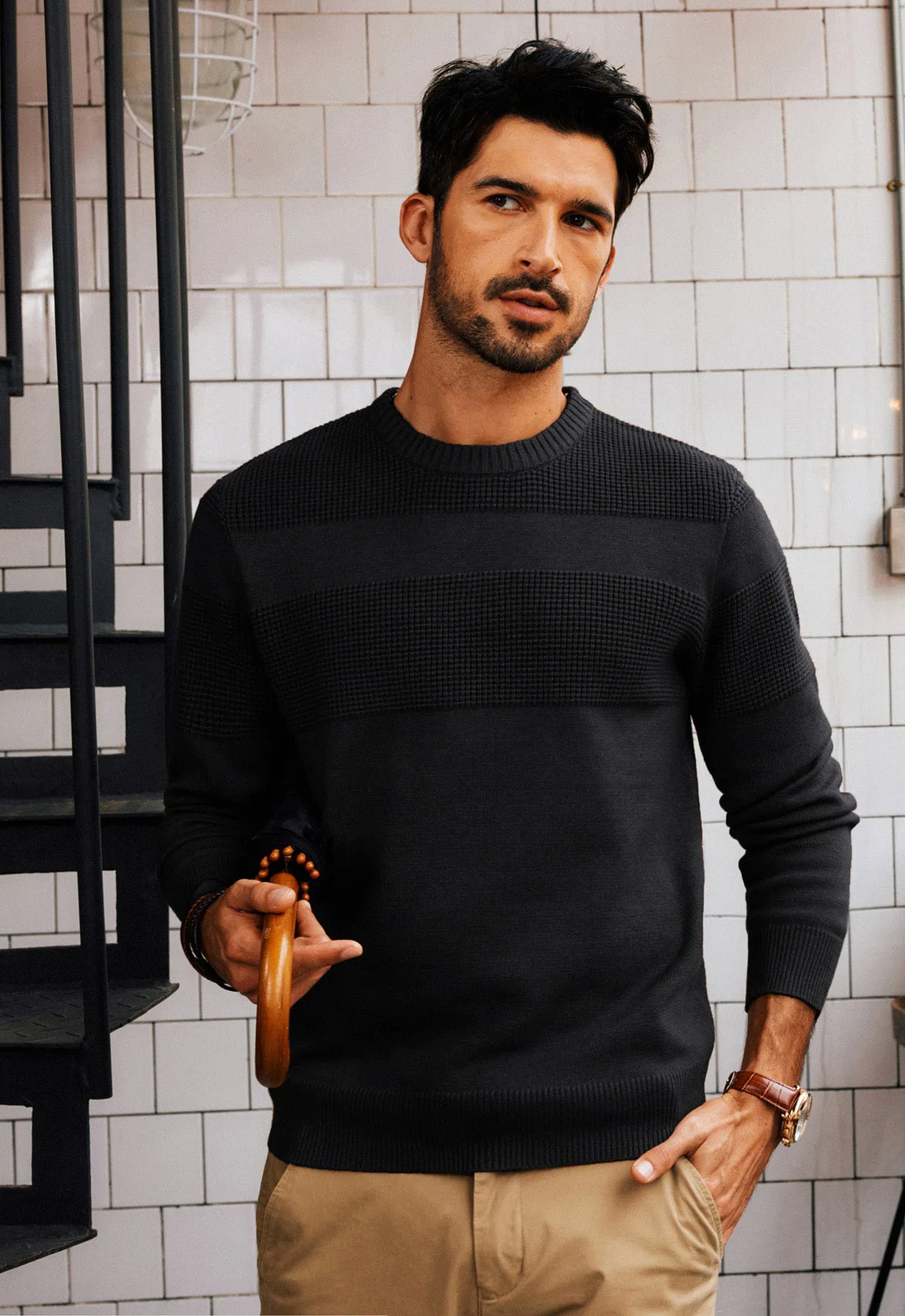 Men Textured Sweater Long Sleeve Crew Neck Ribbed Cuff Pullover Knitwear sold by Paul Jones product image thumbnail 4