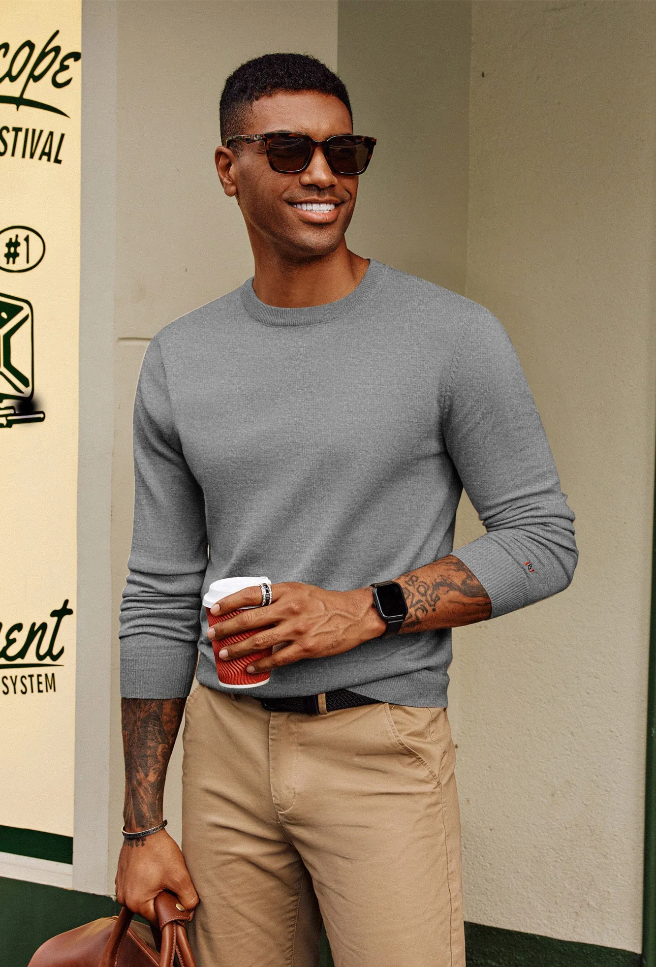 Men Basic Sweater Casual Long Sleeve Crew Neck Ribbed Cuff Thin Pullover sold by Paul Jones product image thumbnail 4