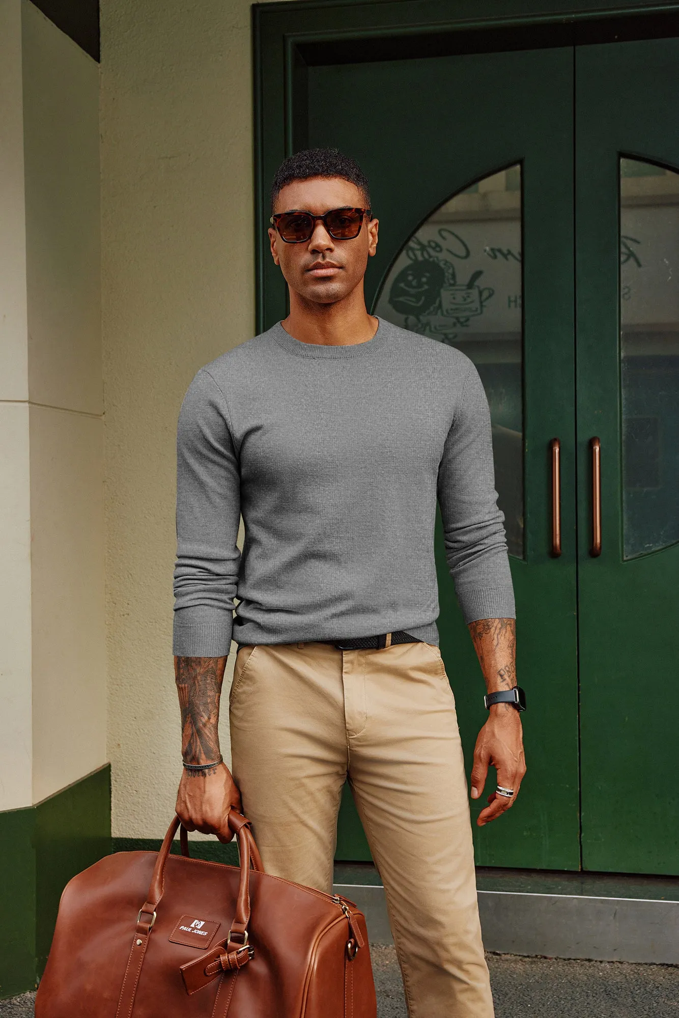 Men Basic Sweater Casual Long Sleeve Crew Neck Ribbed Cuff Thin Pullover sold by Paul Jones product image thumbnail 5
