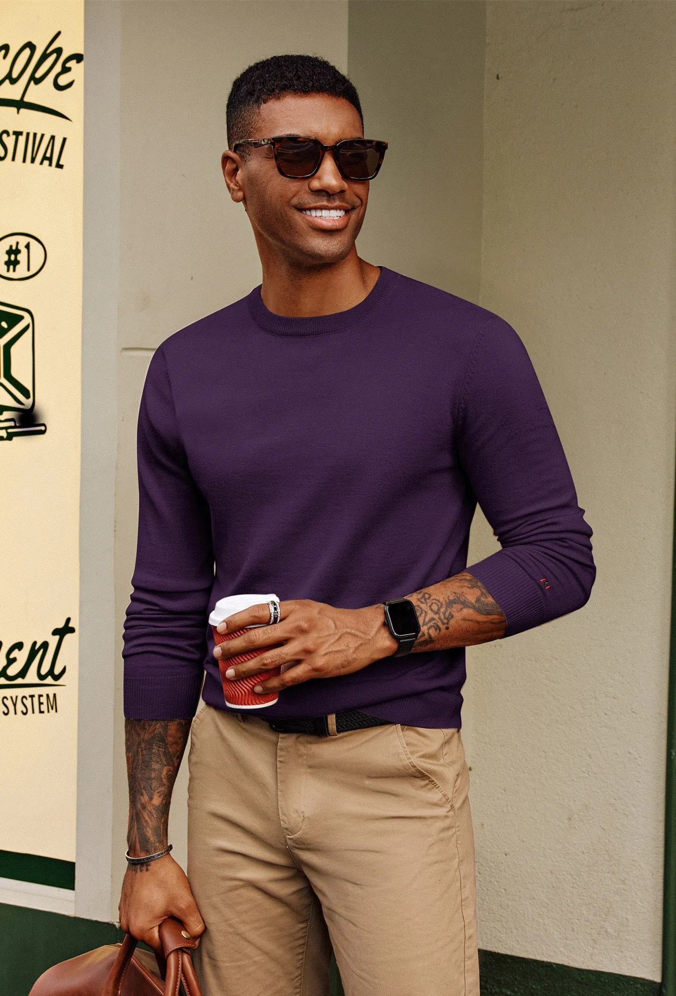 Men Basic Sweater Casual Long Sleeve Crew Neck Ribbed Cuff Thin Pullover sold by Paul Jones product image thumbnail 2