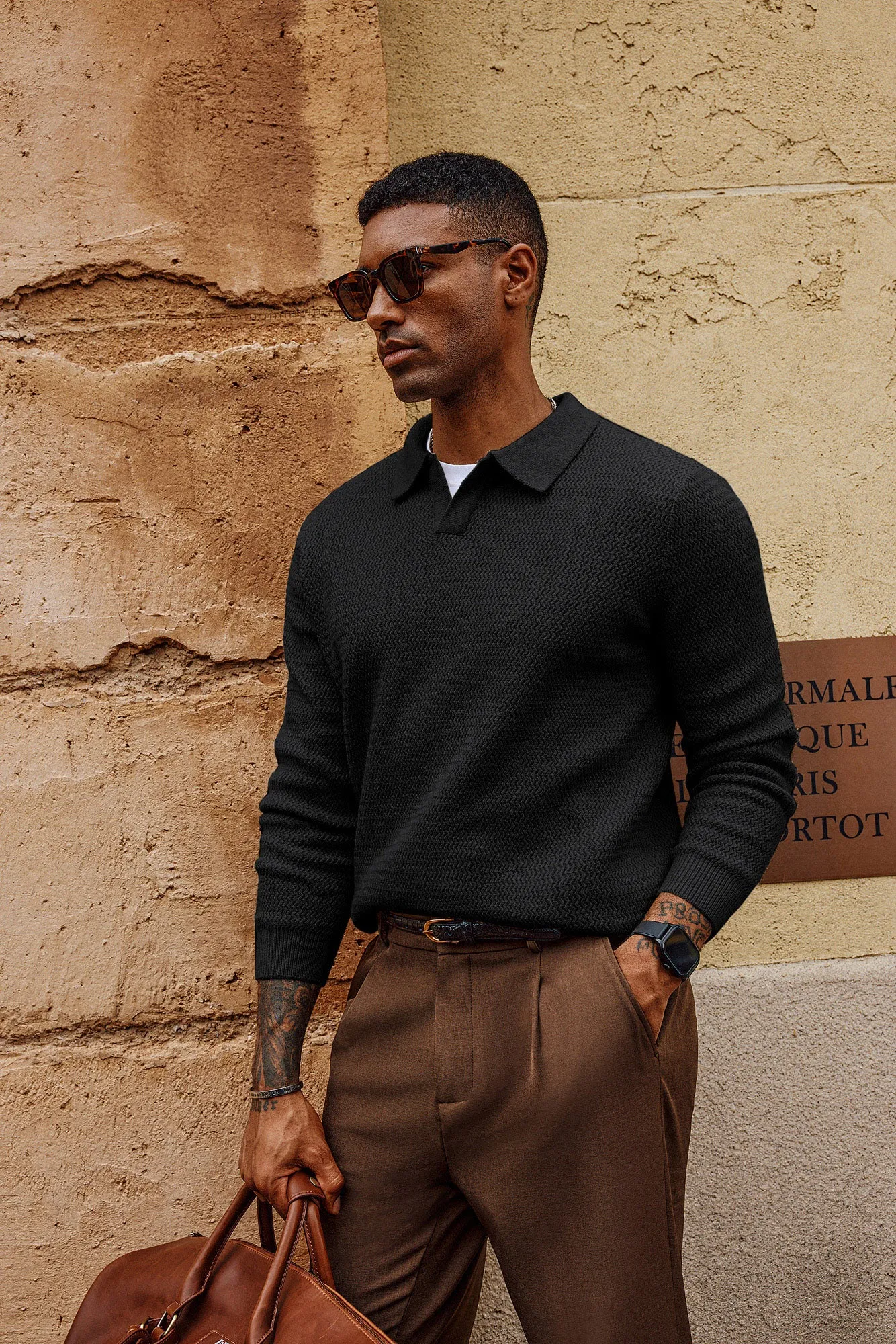 Men Fully Textured Sweater Long Sleeve Lapel Collar V-Neck Pullover Knitwear sold by Paul Jones product image thumbnail 2