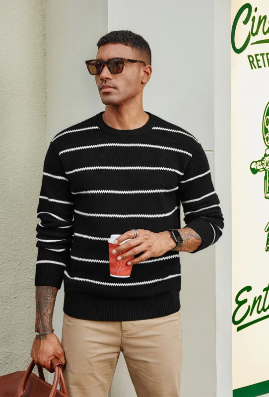 Men Honeycomb-Textured Sweater Long Sleeve Crew Neck Ribbed Cuff Pullover sold by Paul Jones