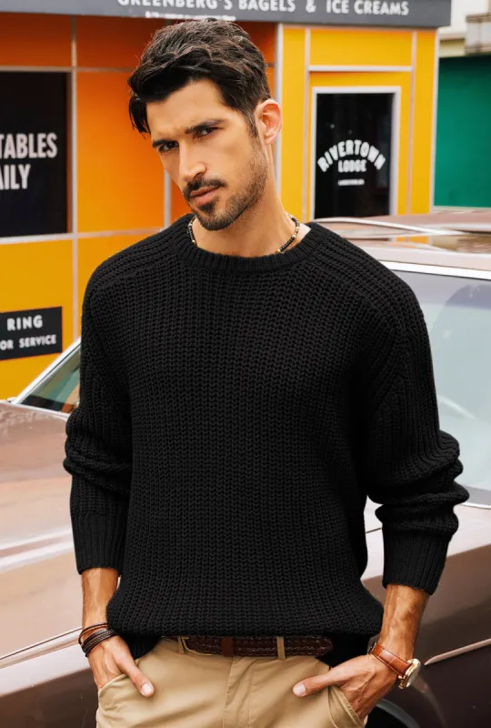 PJ Men Textured Sweater Long Sleeve Crew Neck Dropped Shoulder Pullover sold by Paul Jones