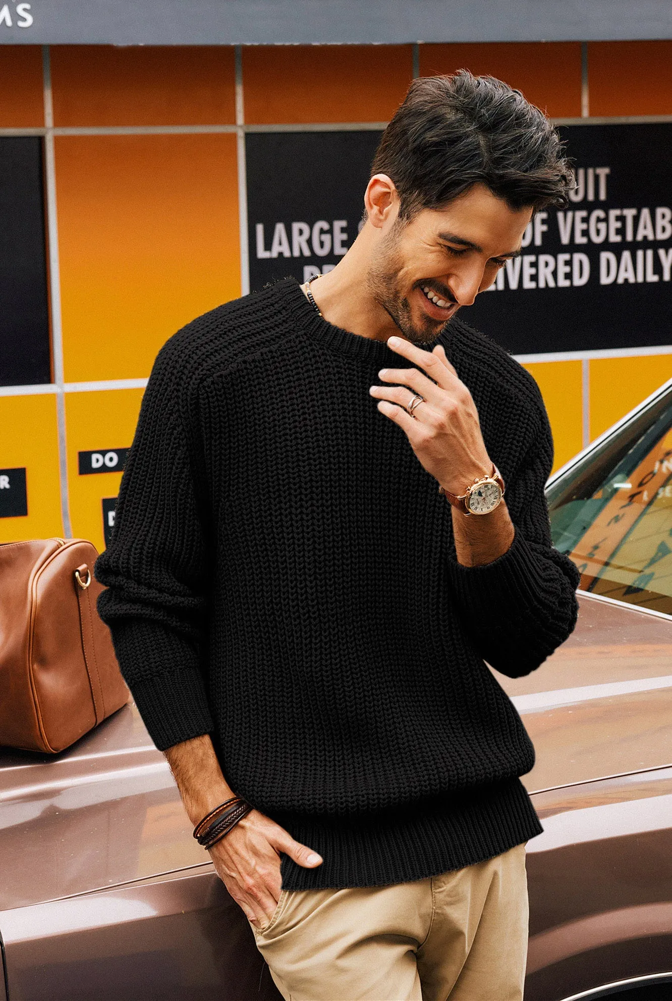 PJ Men Textured Sweater Long Sleeve Crew Neck Dropped Shoulder Pullover sold by Paul Jones product image thumbnail 4