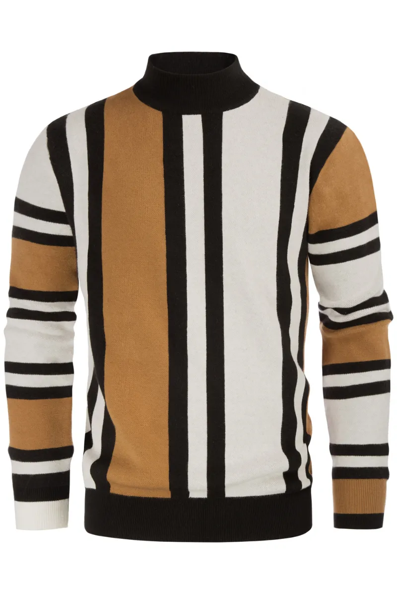 Mens Vintage Stripes Pullover Stand Collar Mockneck Jumper Sweater sold by Paul Jones product image thumbnail 3