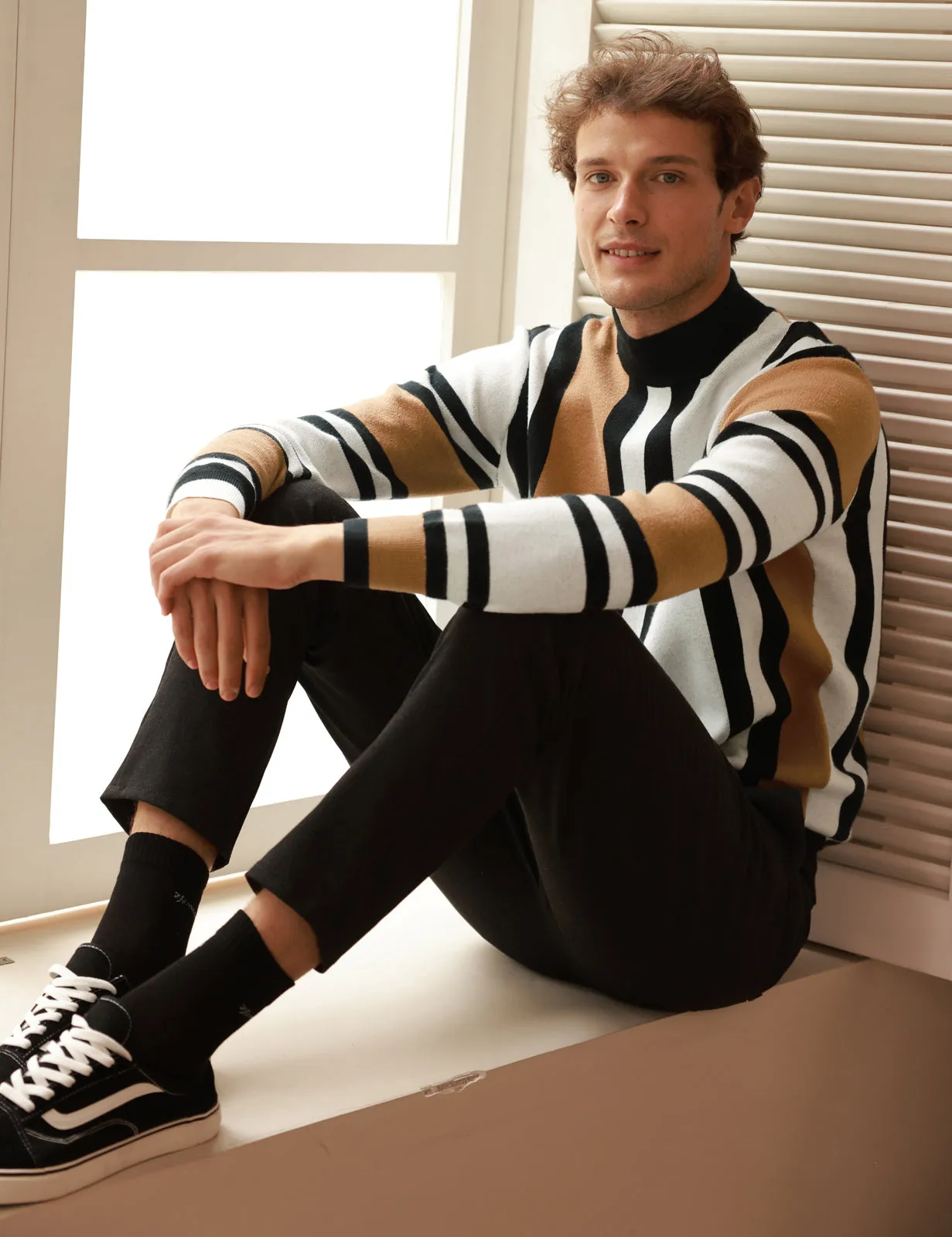 Mens Vintage Stripes Pullover Stand Collar Mockneck Jumper Sweater sold by Paul Jones product image thumbnail 5