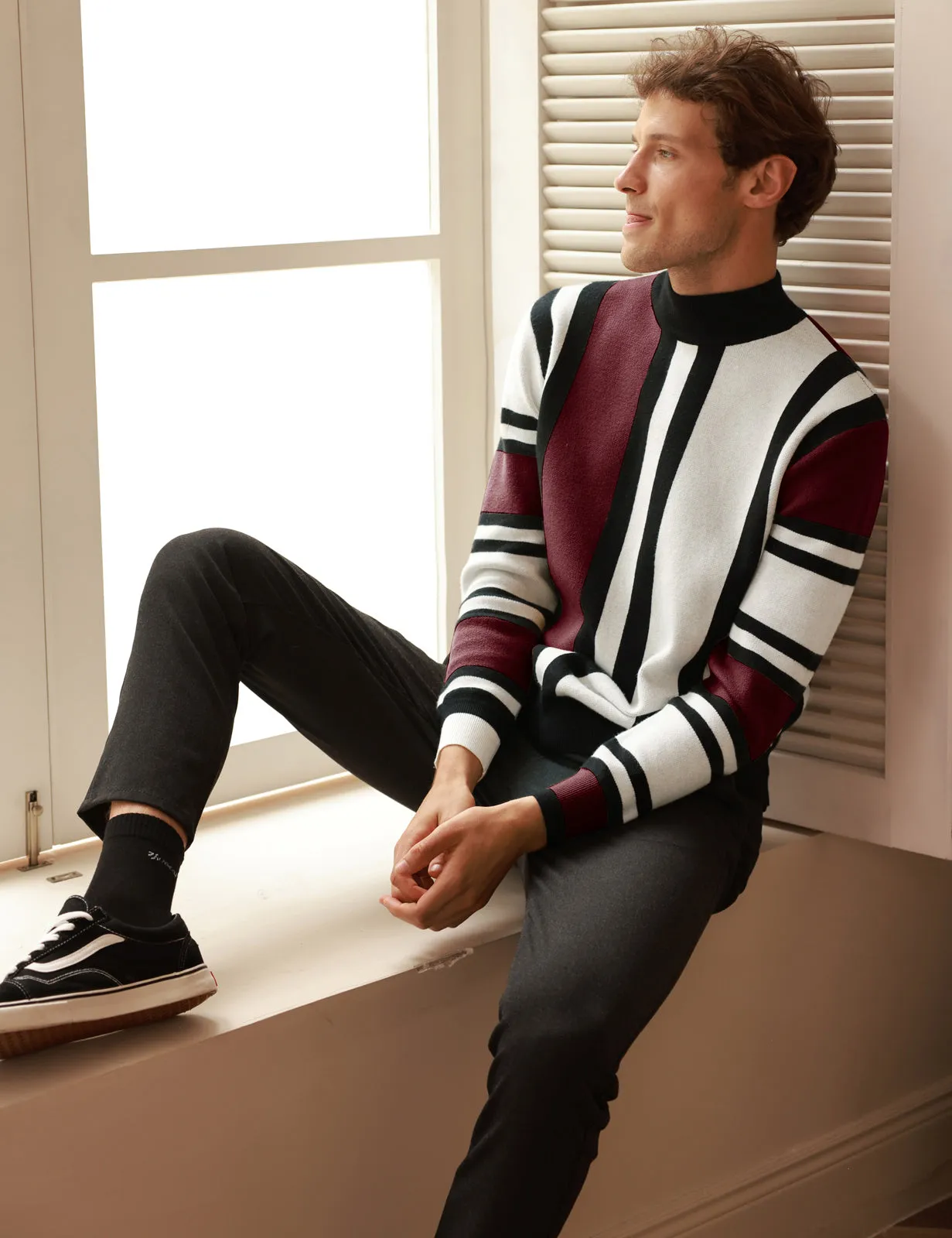 Mens Vintage Stripes Pullover Stand Collar Mockneck Jumper Sweater sold by Paul Jones product image thumbnail 2