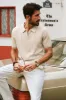 Men Textured Knitwear Short Sleeve Lapel Collar Zip-up Neck Knitted Tops sold by Paul Jones