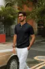 Men Textured Knitwear Short Sleeve Lapel Collar Zip-up Neck Knitted Tops sold by Paul Jones