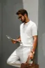 Men Textured Sweater Short Sleeve Lapel Collar Zip-up Neck Knitwear Tops sold by Paul Jones