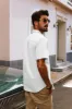 Men Straight Shirt Casual Short Sleeve Lapel Collar Curved Hem Button-up Tops sold by Paul Jones