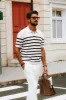 Men Striped Knitwear Short Sleeve Lapel Collar V-Neck Knitted Polo-Shirt Tops sold by Paul Jones