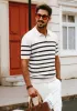 Men Striped Knitwear Short Sleeve Lapel Collar V-Neck Knitted Polo-Shirt Tops sold by Paul Jones