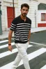 Men Striped Knitwear Short Sleeve Lapel Collar V-Neck Knitted Polo-Shirt Tops sold by Paul Jones