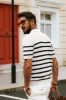 Men Striped Knitwear Short Sleeve Lapel Collar V-Neck Knitted Polo-Shirt Tops sold by Paul Jones