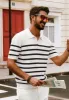 Men Striped Knitwear Short Sleeve Lapel Collar V-Neck Knitted Polo-Shirt Tops sold by Paul Jones
