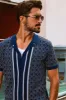 Men Contrast Color Cardigan Short Sleeve Lapel Collar Button-up Sweater Tops sold by Paul Jones