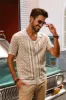 Men Contrast Color Cardigan Short Sleeve Lapel Collar Button-up Sweater Tops sold by Paul Jones