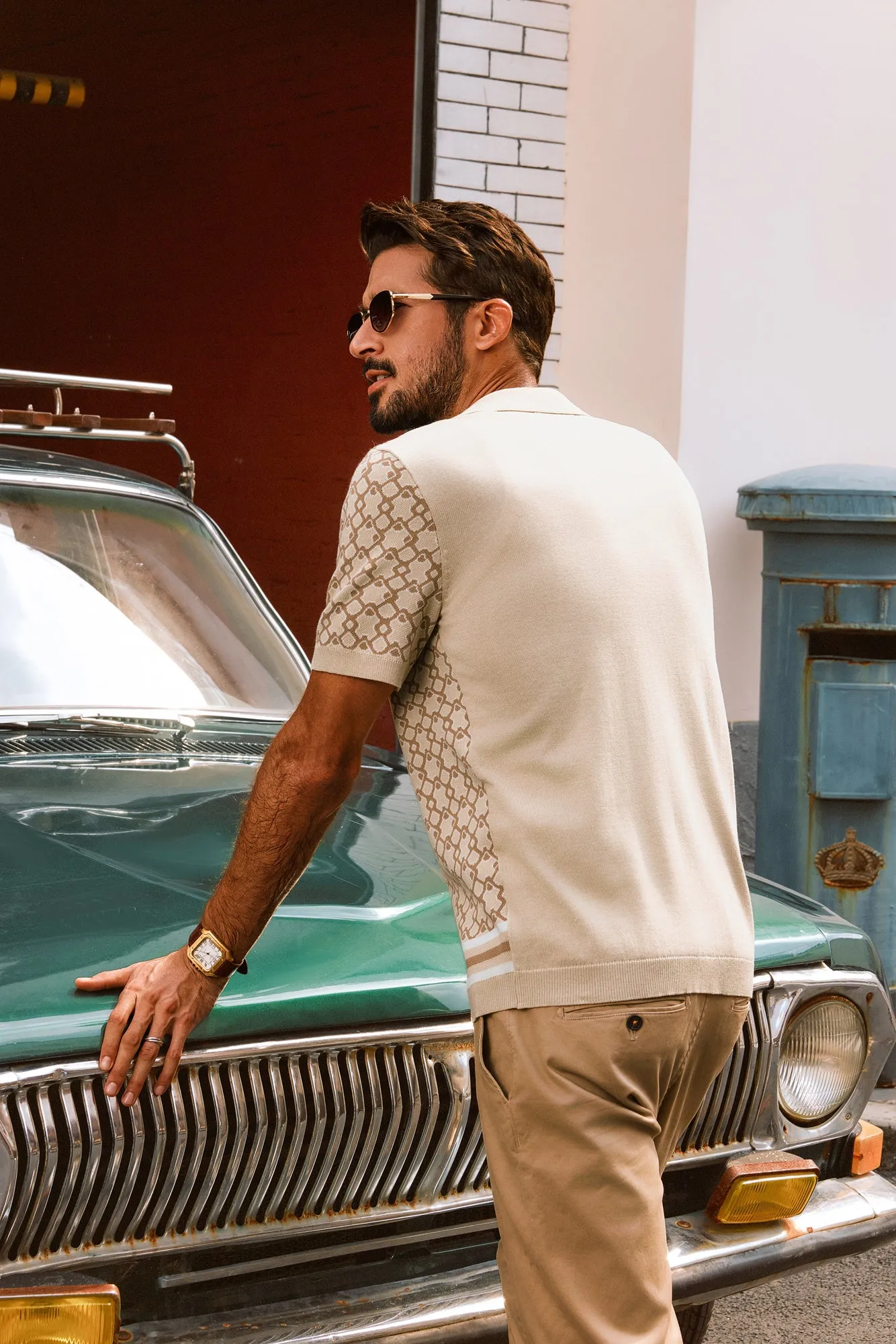 Men Contrast Color Cardigan Short Sleeve Lapel Collar Button-up Sweater Tops sold by Paul Jones product image thumbnail 2