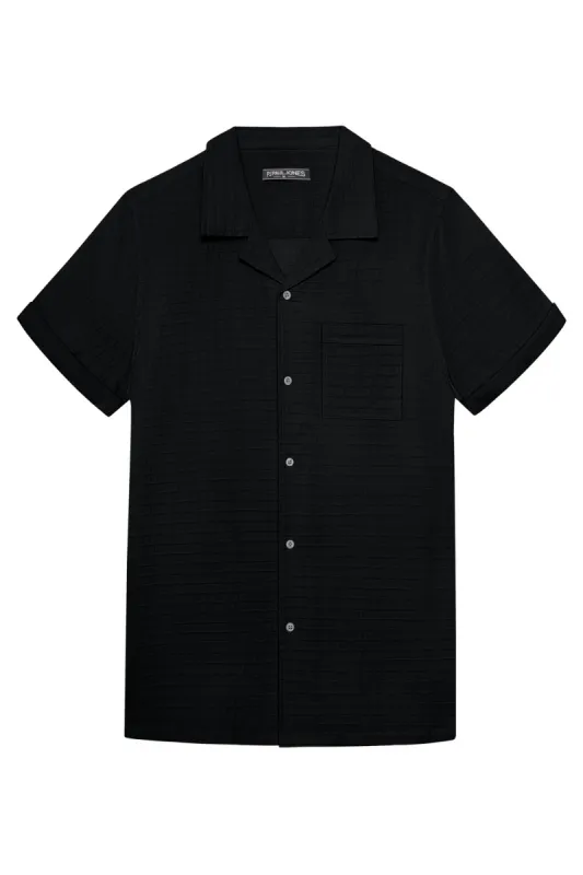 Men Textured Cotton Shirt Casual Short Sleeve Lapel Collar Flat Hem Tops sold by Paul Jones