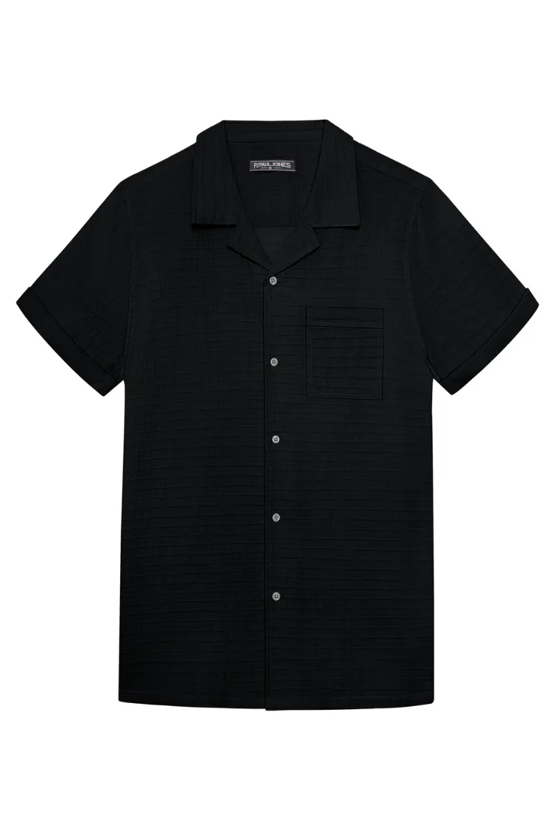 Men Textured Cotton Shirt Casual Short Sleeve Lapel Collar Flat Hem Tops sold by Paul Jones