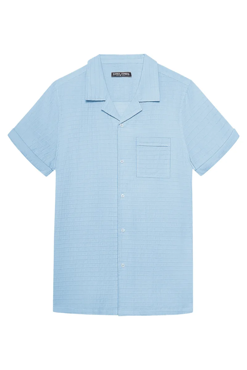 Men Textured Cotton Shirt Casual Short Sleeve Lapel Collar Flat Hem Tops sold by Paul Jones product image thumbnail 4